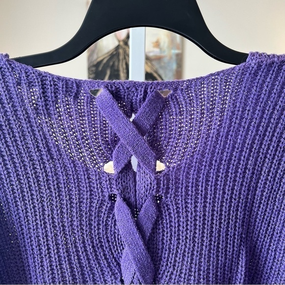 FOREVER 21 Purple S Slouchy Lace Up Back Box Sweater Cable Knit Scoop Neck - Picture 7 of 15
